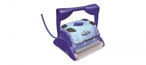 Robot pulitore per piscine, colore blu e viola.